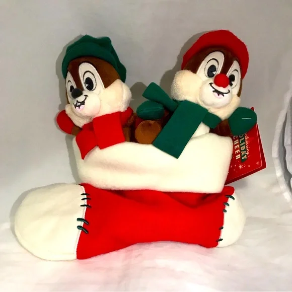 Disney Parks Chip n Dale Holiday Stocking Plush 2022 Christmas Winter NEW